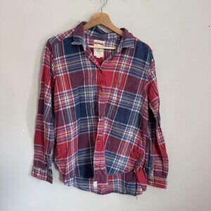 American Eagle Boyfriend Fit Red, and Blue Plaid Button-Up Shirt - Size Large